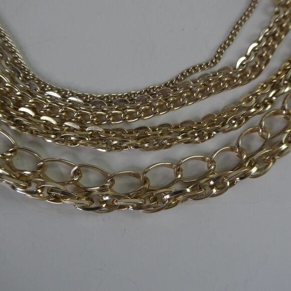 Vintage Western Germany Gold Tone Chain Necklace Multi Strand Layered Statement - Picture 4 of 9